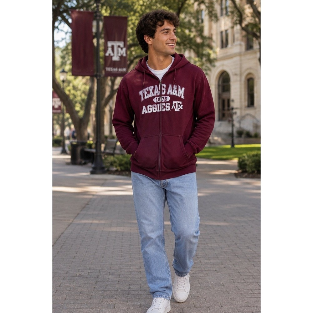 Texas A&M Aggies Full Zip Hoodie Maroon Russell Athletic XL NCAA